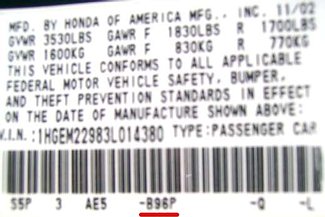 Color code location on Honda and Acura