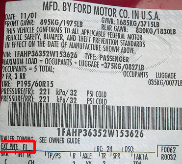Color code location on Ford