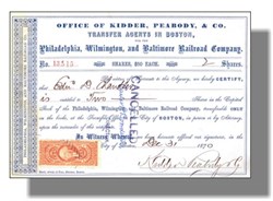 Kidder, Peabody, & Co (Civil War Era Tax Stamp of George Washington) 1870