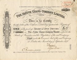 Native Guano Company,  Limited (Manure Monopoly ) - England 1872
