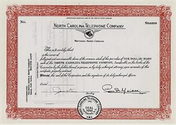 North Carolina Telephone Stock Certificate 1955 (ALLTEL and Sprint)
