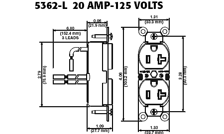 Leviton 5362-LR 20 Amp, 125 Volt, NEMA 5-20R, 2P, 3W, Slim ... l14 20r receptacle wiring diagram 