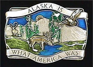 Alaska Is What America Enameled Belt Buckle