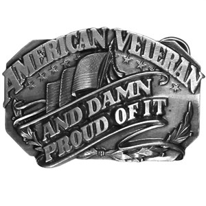 American Veteran and Damn Proud of it Antiqued Belt Buckle