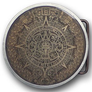 Aztec Calendar - Brown Enameled Belt Buckle