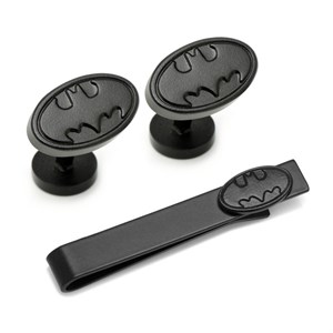 Batman Satin Black Cufflinks and Tie Bar Gift Set