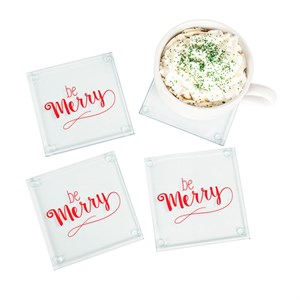 Be Merry Glass Coasters (Set of 4)