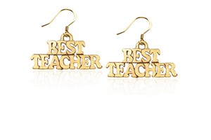 Best Teacher Charm Earrings in Gold