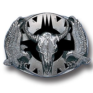 Buffalo Skull/Eagles (Diamond Cut) Enameled Belt Buckle