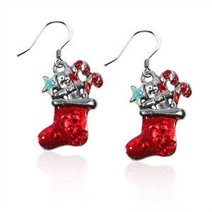 Christmas Stocking Charm Earrings in Silver
