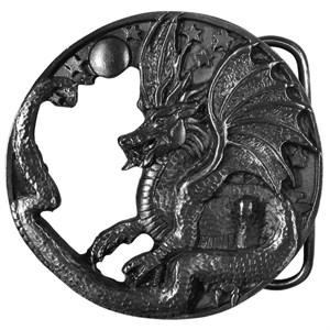 Circular Dragon Antiqued Belt Buckle