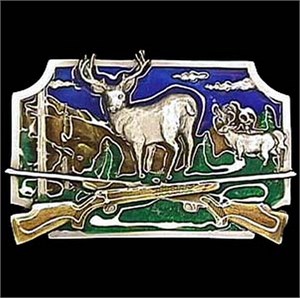 Deer Hunting Enameled Belt Buckle
