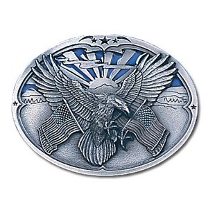 Eagle Carrying Flags Enameled Belt Buckle