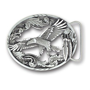 Eagle with Feathers Antiqued Belt Buckle