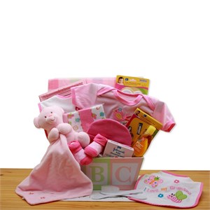 Easy as ABC New Baby Pink Gift Basket