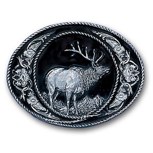 Elk with Western Scroll Enameled Belt Buckle