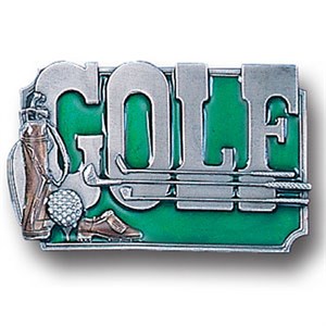 Golf with Clubs Enameled Belt Buckle