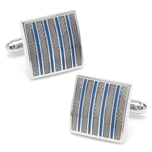 Gray and Blue Striped Square Cufflinks