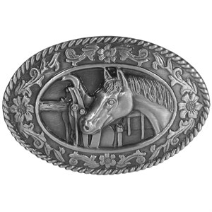 Horse head and Saddle Antiqued Belt Buckle