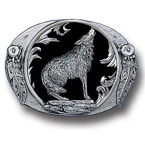 Howling Wolf (Diamond Cut ) Enameled Belt Buckle