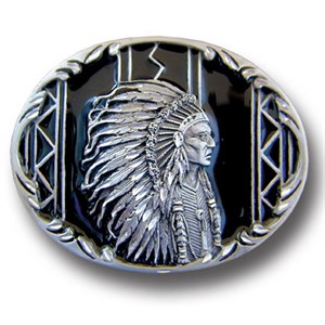 Indian Chief (Diamond Cut) Enameled Belt Buckle