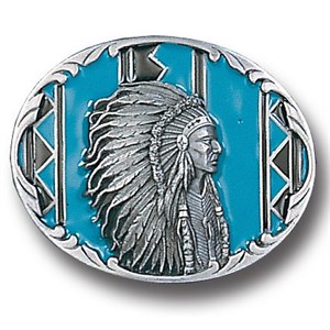 Indian Chief with Turquoise Enameled Belt Buckle