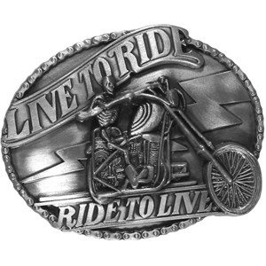 Live to Ride Motorcycle Skeleton Antiqued Belt Buckle