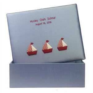 Red and White Sailboats Personalized Baby Keepsake Box - Large