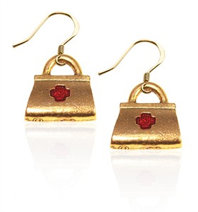 Medical Bag Charm Earrings in Gold