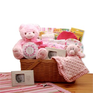 My First Teddy Bear New Baby Pink Gift Basket