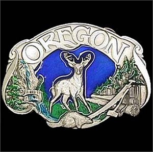Oregon Elk Enameled Belt Buckle