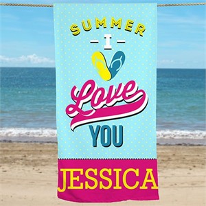Personalized I Love Summer Beach Towel