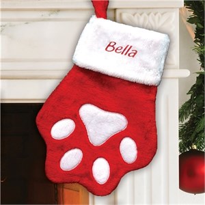 Personalized Red Paw Christmas Stocking