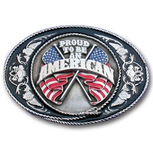 Proud To Be An American Enameled Belt Buckle