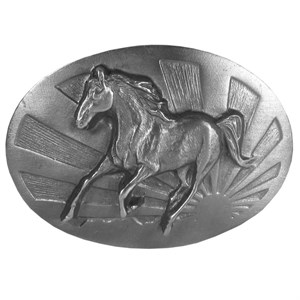 Running Horse with Sun Antiqued Buckle