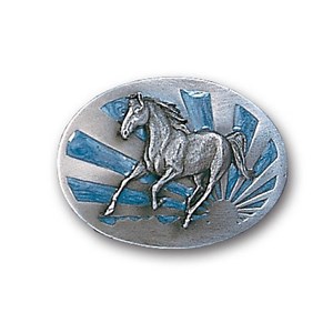 Running Horse with Sun Enameled Belt Buckle