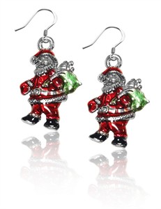 Santa Claus Charm Earrings in Silver
