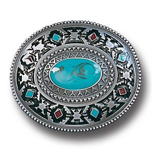 Southwestern Design with Turquoise Color Accent Enameled Belt Buckle