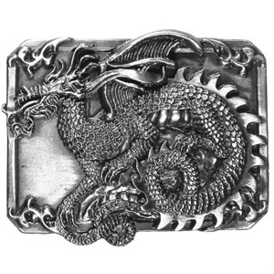Square Dragon Antiqued Belt Buckle