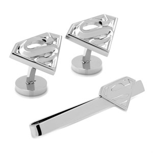 Superman Stainless Steel Cufflinks and Tie Bar Gift Set
