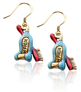 Tooth Paste with Brush Charm Earrings in Gold