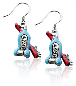 Tooth Paste with Brush Charm Earrings in Silver