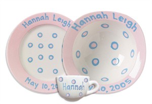 Personalized Baby Dot Dishware - Blossom Pink Cup & Bowl Set