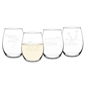 Witch Please! 21 oz. Stemless Wine Glasses (Set of 4)