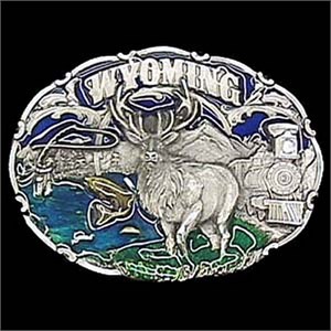 Wyoming Elk Enameled Belt Buckle