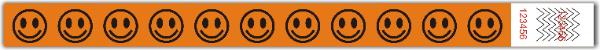 Pulseras Identificadoras Caras Felices en tinta de color naranja fosforecente. 1.8x25.4 centimetros.