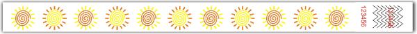 Pulsera Identificadora soles aztecas con tinta naranja fosforecente a la luz negra. 1.8x25.8 centimetros.